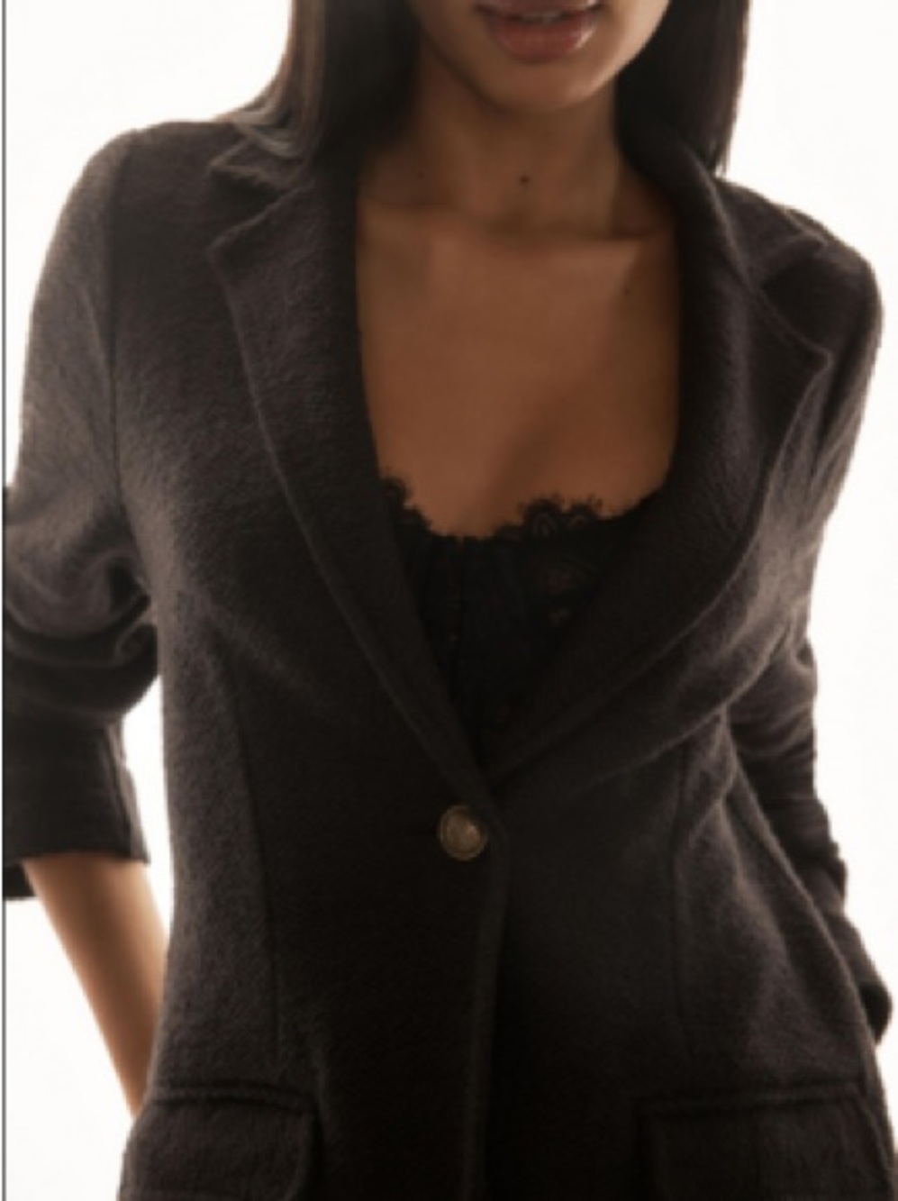 Maeve Textured Black Single-Button Blazer